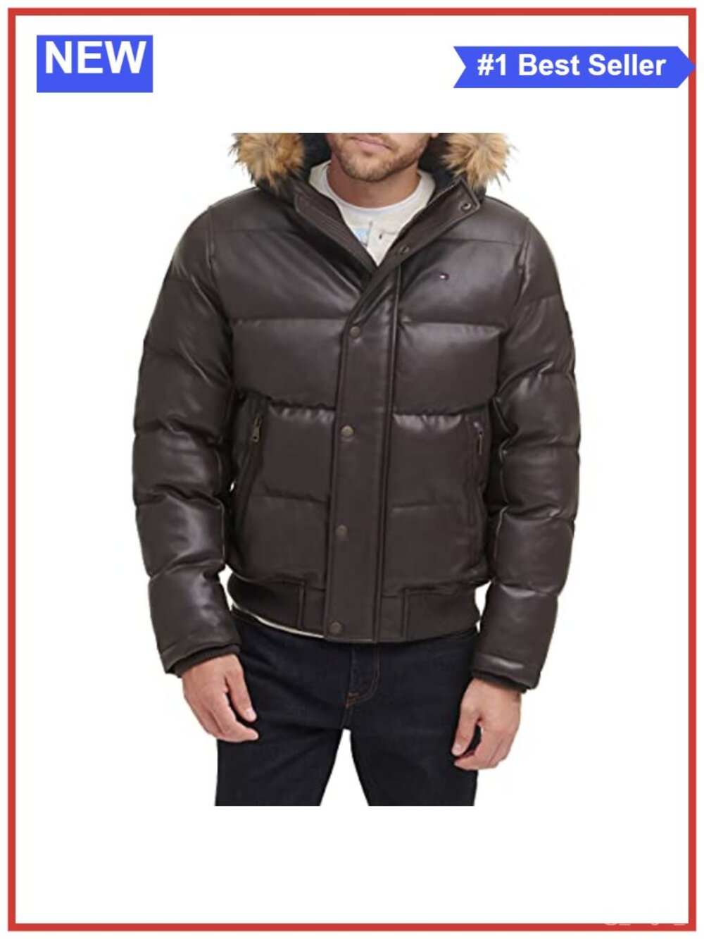 Lightweight Quilted Faux Leather Puffer Jacket Zip Up Winter Coat